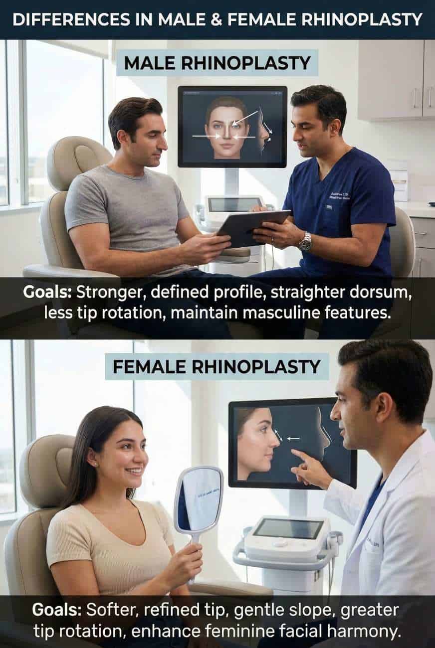 Dallimet në rinoplastikën për meshkuj dhe femra