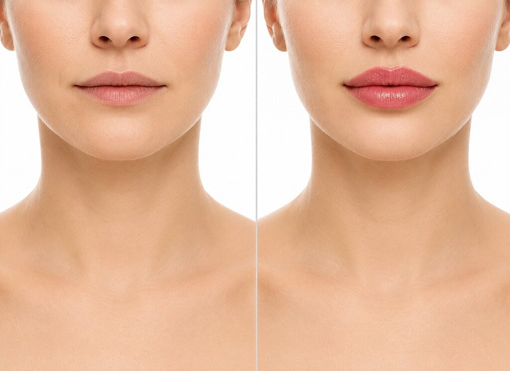 Before and after lip lift procedure in Albania for improved lip appearance and facial harmony.